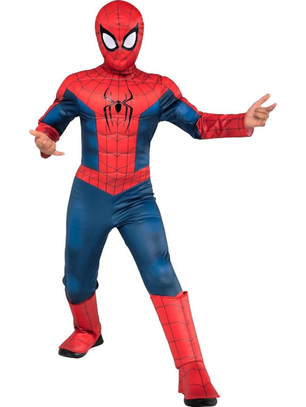 Youth Spider-Man Halloween Costume - Premium Padded Jumpsuit & Fabric Mask